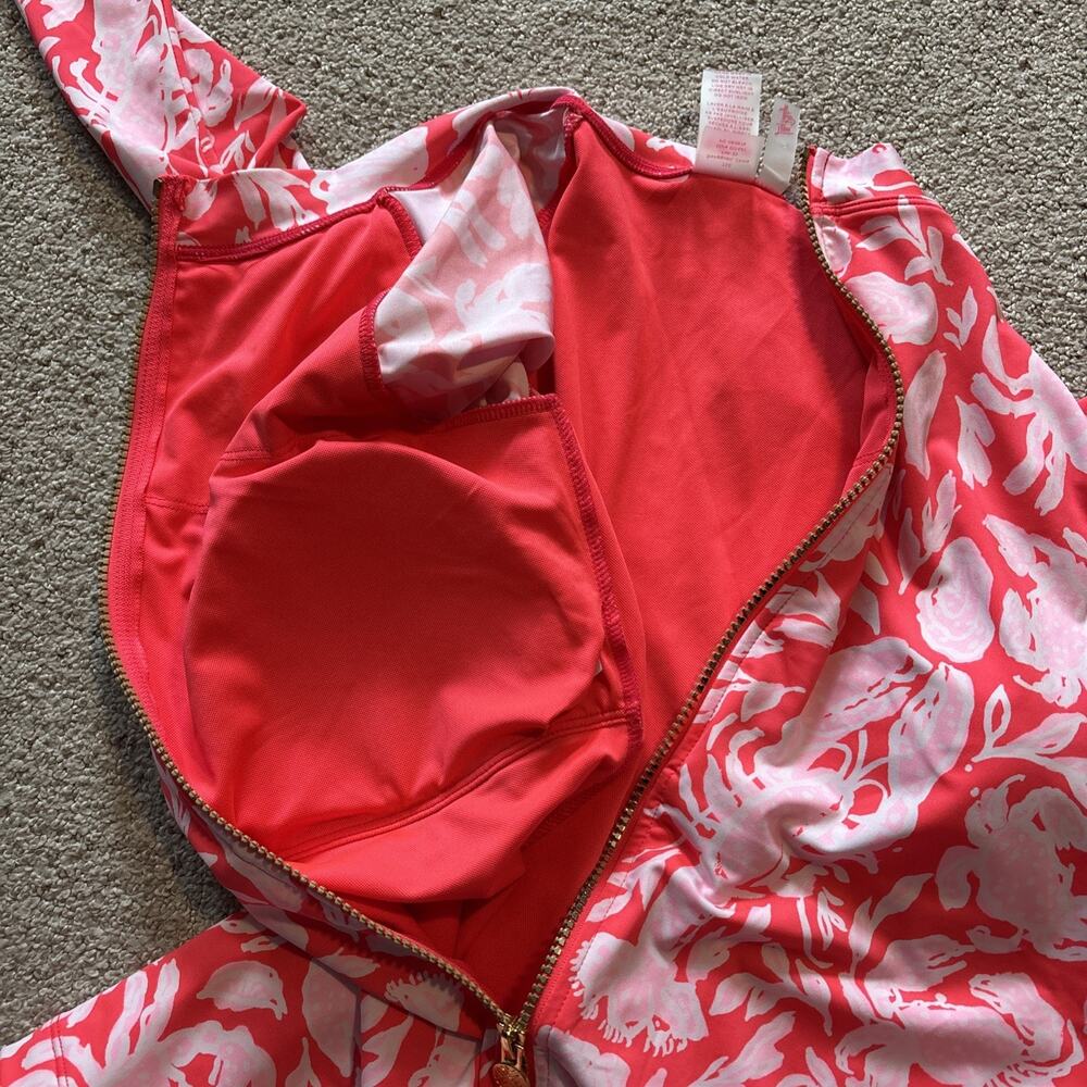 Lilly Pulitzer Royden Rashguard Zip Swim Top Crab Collab Pink Sz 16 MSRP $138 - Picture 8 of 8